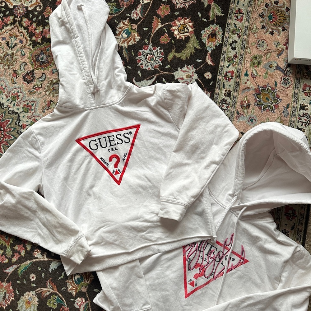 BUNDLE OF GUESS HOODIES 
White Guess x PacSun hoodie with red and pink flame
RED